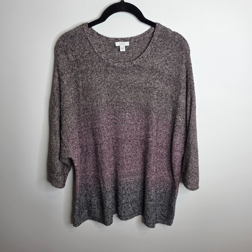 Pure Jill Pullover Sweater Womens M Petite Purple Grey Ombre Marled Knit Dolman